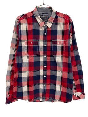 American Rag Shirt Large Plaid Button Front Long Sleeve Red Navy Preppy Academia
